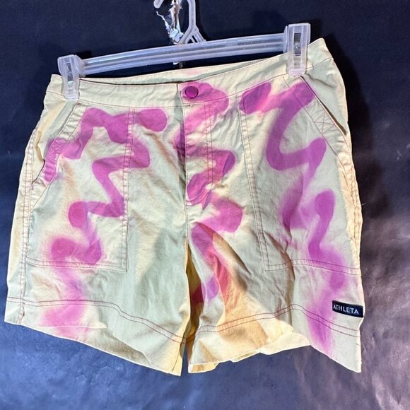 Athleta Shorts Size 10 EUC Yellow Golf Athletic Athleisure Pink Tennis Graffiti - Picture 2 of 6